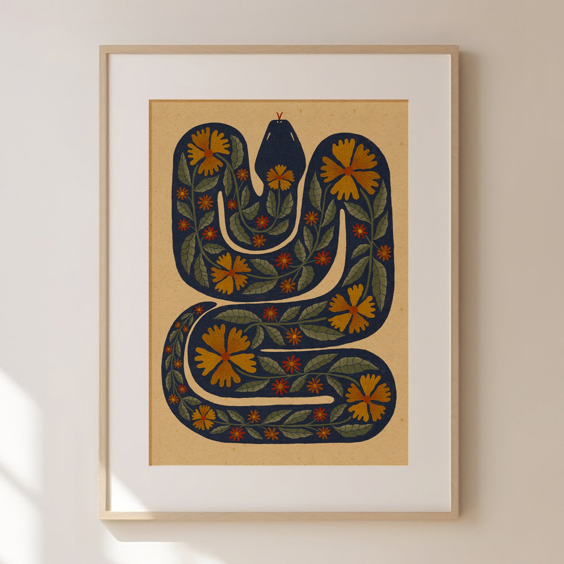 Floral Snake Art Print | Folk Art Snake Illustration | Rebecca